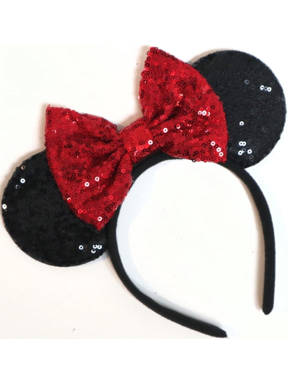 Red Sparkle Minnie Ears Headband, Red Sequin Mickey Ears Headband/Handmade/One Size fits All