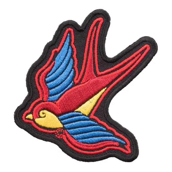 Red Sparrow Flying Left Tattoo Patch, Bird Patches
