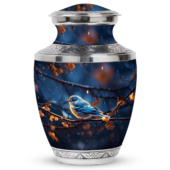 Red Sparrow With Yellow Flowers Urn For Ashes, Yellow Flowers-Themed Memorial Urns For Human Ashes, Large Cremation Urns For Ashes Adult Female, Funeral Urns, Decorative Ashes Urn 3 Inch