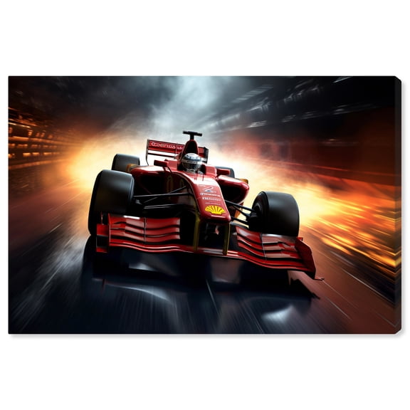 Red Speed II Racing Car Print Man Cave Canvas Wall Art by Notoriart, Gallery Wrapped, 54"x36"