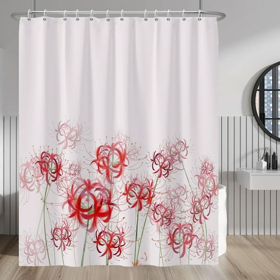 Red Spider Lily Shower Curtain Set Abstract Watercolour Floral Decorative Manjusaka Modern Shower Curtains Sets with Hooks 72x84 Inches for Hotel Spa Bathroom Bathtubs Decors Polyester Fabric