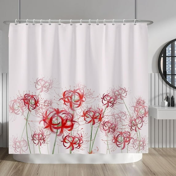 Red Spider Lily Shower Curtain Set Abstract Watercolour Floral Decorative Manjusaka Modern Shower Curtains Sets with Hooks 84x72 Inches for Hotel Spa Bathroom Bathtubs Decors Polyester Fabric