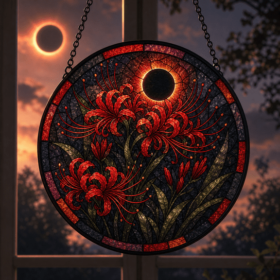 Red Spider Lily Stained Glass Suncatcher Eclipse Window Hanging Gift