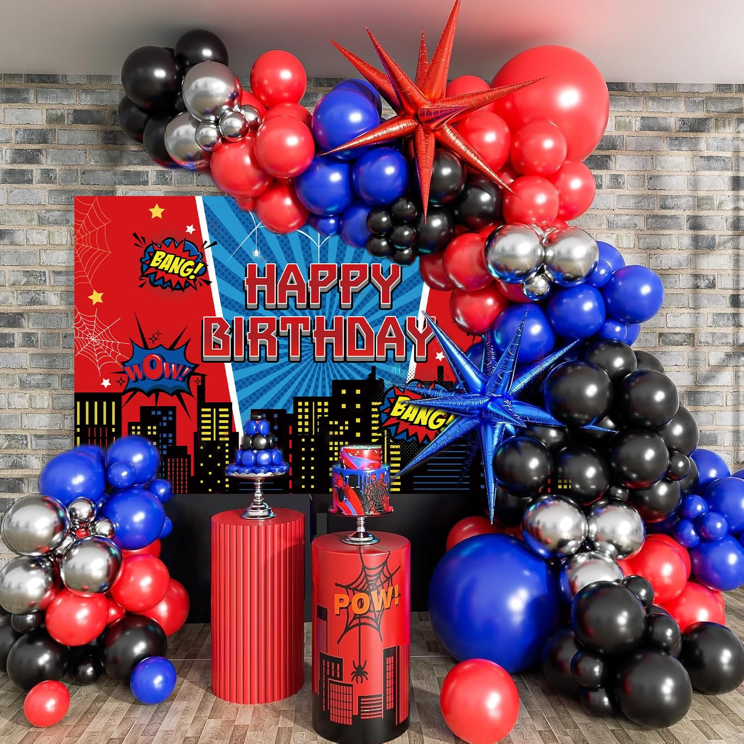 Red Spider Themed Backdrop IFF17 with Balloons Arch Kit for Boys Kids ...