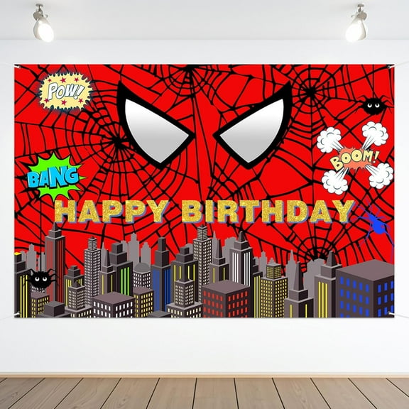 Red Spider Web Backdrop Party Decoration Supplies, 8x4ft Super Heros Photo Decor Banner for Boys Baby Shower Birthday Party Photography Background