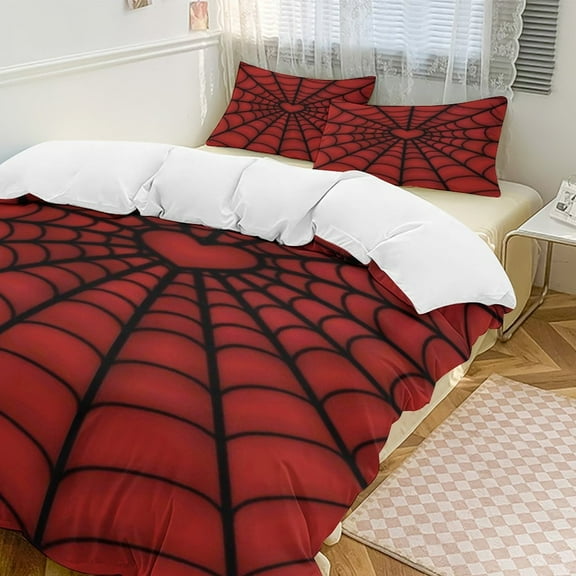 Red Spider Web Black Cartoon Bedding Set Couple Bedclothes Pillowcase Customized Home Textiles Bed Set for Bedroom Decoration