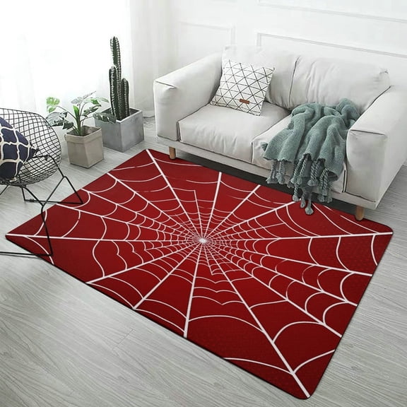 Red Spider Web Black Cartoon Carpet Soft Comfy Rug for Home Living Room Bedroom Area Rug Non-slip Doormat Decor
