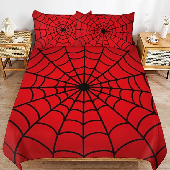 Red Spider Web Black Cartoon Duvet Cover 3pcs Set Themed Multicolor Polyester Bedding Set for Bedroom Decoration King