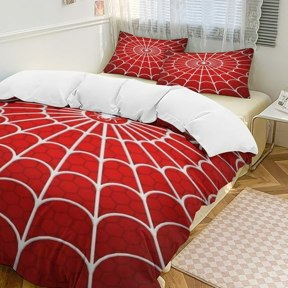Red Spider Web Black Cartoon Duvet Cover Set Themed Multicolor Polyester Bedding Set for Bedroom Decoration