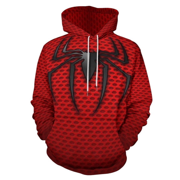 Red Spider Web Black Cartoon Men's Women Vintage 3D Hooded Sweatshirt - All-Season Loose Fit Streetwear