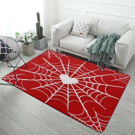 Red Spider Web Black Cartoon Soft Comfy Area Rugs Carpet Suitable Flannel for Living Room Kitchen Bedroom Laundry Room Home Decorations