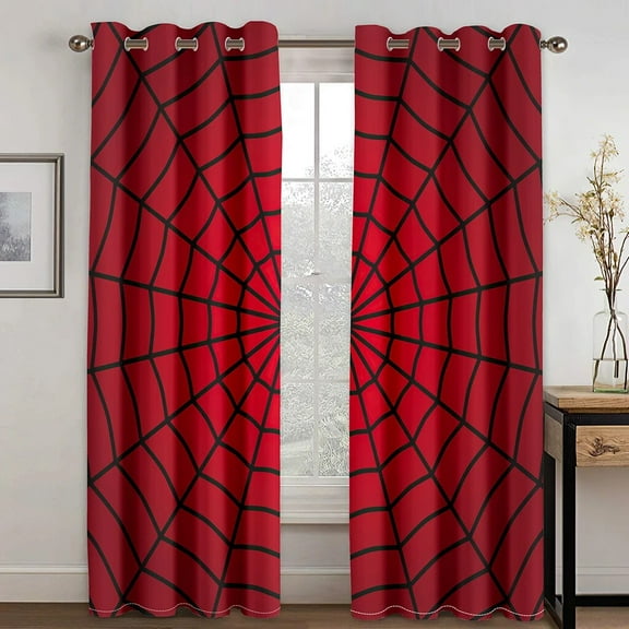 Red Spider Web Boys' Favorite Cartoon Window Curtain 3d Printed Thin Curtain Bedroom Living Room Hotel Window 2 Panel Shade