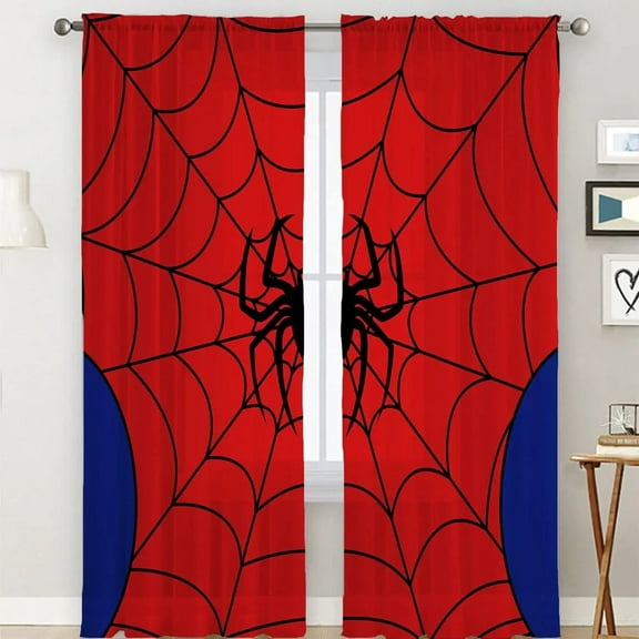 Red Spider Web Boys' Favorite Cartoon Window Curtain 3d Printed Thin Curtain Bedroom Living Room Hotel Window 2 Panel Shade