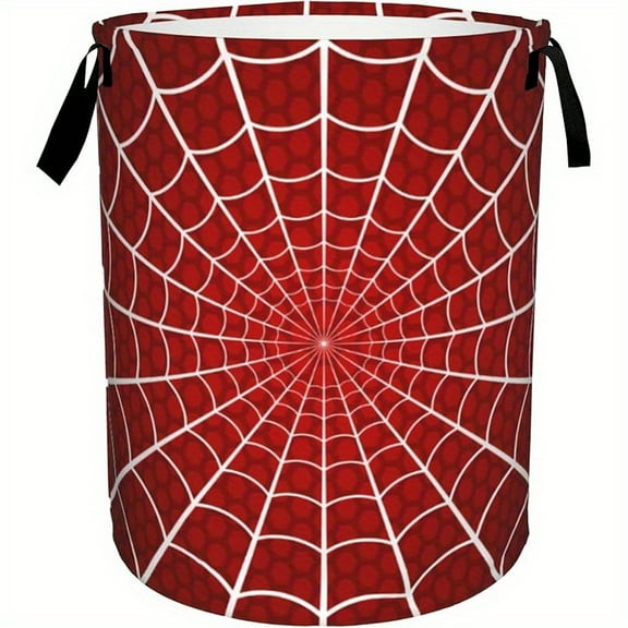 Red Spider Web Laundry Basket, Spider Web Halloween Foldable Laundry Basket for Bedroom, Bathroom Large Storage Bag, University Dormitory Living Room Organizer Toy Box 16" X 20", Laundry Basket