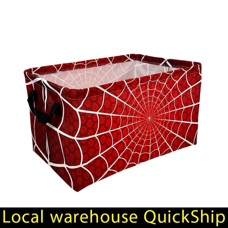 Red Spider Web Printed Laundry Basket, Thick Oxford Fabric Foldable Laundry Basket, Large Capacity for Easy Storage, Bathroom Decoration and Accessories, Bathroom Organization and Storage, Shelf Bask