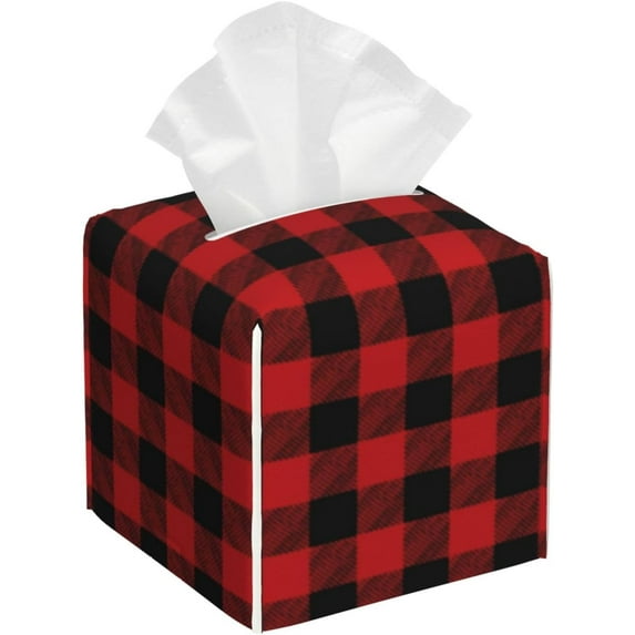 Red Spider Web Square Leather Tissue Box Cover - Premium Organizer with Non-Slip Base for Bathroom Vanity, Nightstand & Countertop