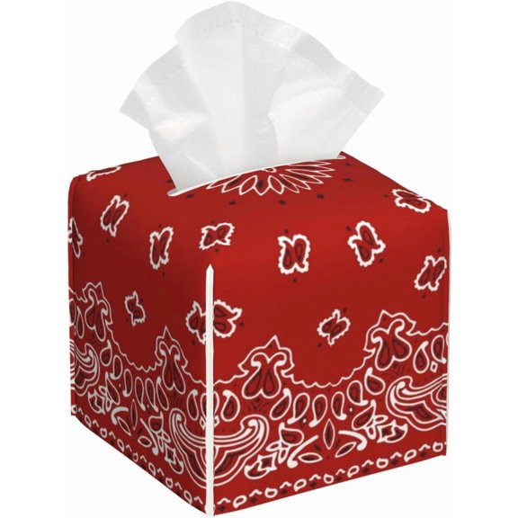 Red Spider Web Square Leather Tissue Box Cover - Premium Organizer with Non-Slip Base for Bathroom Vanity, Nightstand & Countertop