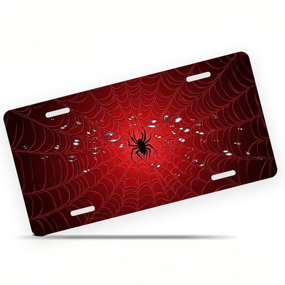 Red Spider web and Spider Funny Personalized License Plate Rust-proof Stainless Steel Metal License Plate Suitable For Men And Women 12.2" x 6.2"