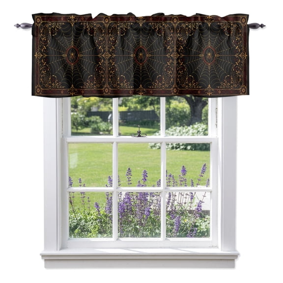Red Spiders Valances for Windows, Vintage Brown Gold Web Insects Damask Border Rosettes Rod Pocket Valance Short Window Treatments Curtains for Kitchen Bathroom Bedroom Decor, 42 x 12 Inches