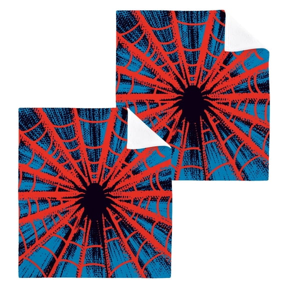 Red Spiderweb 100% Cotton Face Towel 12x12in Soft Absorbent Washcloth Durable Printed Hand Towels for Bathroom Travel 2 Pcs