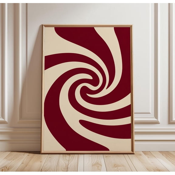 Red Spiral Abstract Wall Art Retro Swirl Pattern Minimal Design, Unframed Poster