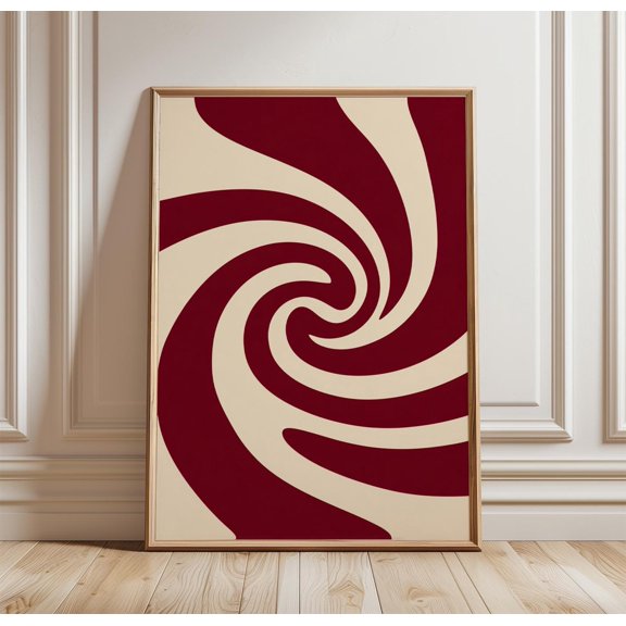 Red Spiral Poster Abstract Wall Art Print Retro Swirl Pattern Minimal Design