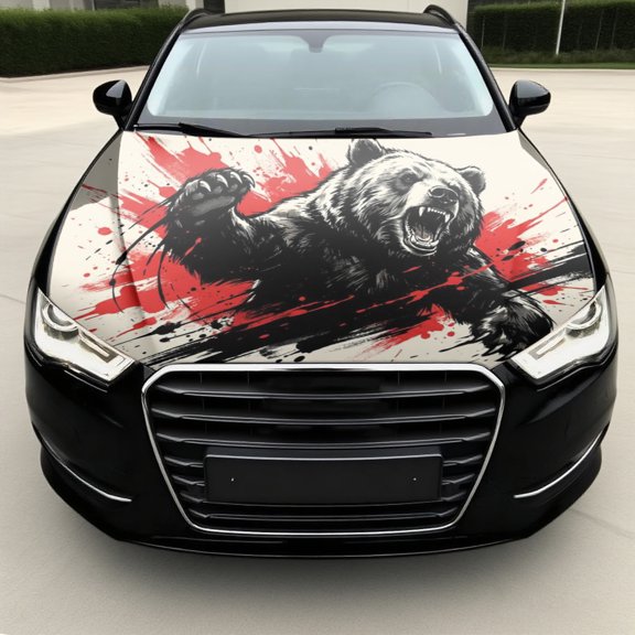 Red Splash Bear Claw Car Hood Vinyl Decal Wrap Sticker Design Decal Universal Truck Red Splash Bear Claw Irregular Graphic Accessory Engine Bear Claw Decal Sticker (59 * 39 inches)