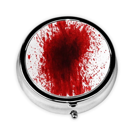Red Splatter Pattern Pill Case Pill Box Round 3 Compartment Small Pill Organizer For Purse Or Pocket Small Roud Pill Box