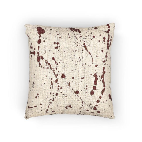 Red Splatter and Drips on White Decorative Woven Pillow, Cotton-Polyester Shell, Double-Sided