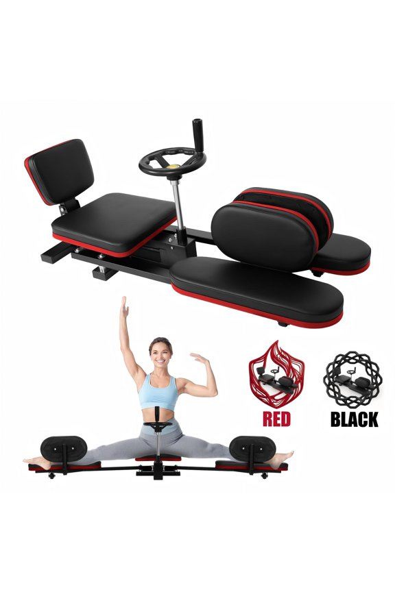 Red Split Stretcher Leg Split Machine, 0-180 Steering Wheel Flexibility Trainer with Sturdy Steel Frame and Thick PU Leather Pads for Yoga, Dance, Gym and Flexibility Training