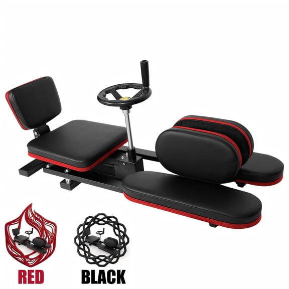 Red Split Stretcher Leg Split Machine, Ergonomic Backrest Flexibility Trainer with Sturdy Steel Frame and Long PU Leather Leg Pads for Yoga, Ballet, Martial Arts and Fitness
