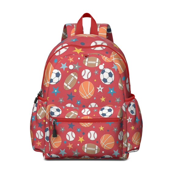 Red Sport Balls Football Backpack for School,Schoolbag with Adjustable Shoulder Straps & Padded Back,13.4"x11"x4.7"