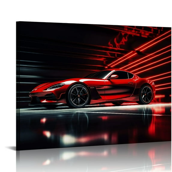 Red Sport Car in Black and White Posters Canvas Framed Wall Art Racing Cars Pictures Printed on Canvas Painting Artwork for Living Room Bedroom Interior Decoration