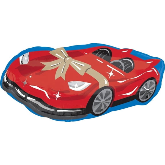 Red Sports Car Birthday Foil Balloon With Bow XL 36"