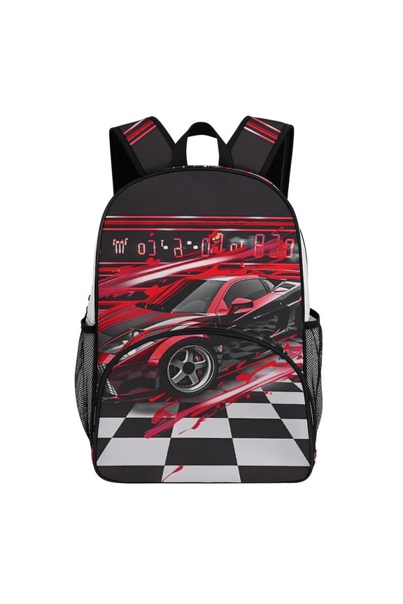 Red Sports Car Checkered Floor Big Student Laptop Backpack For College Women Middle High Teen Bookbag Travel Daypack
