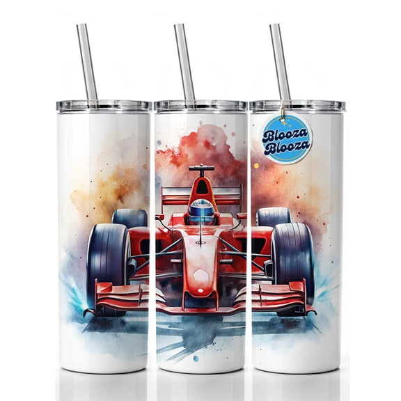 Red Sports Racing Car Watercolor 20oz Insulated Water Bottle Skinny Tumbler Includes Straw