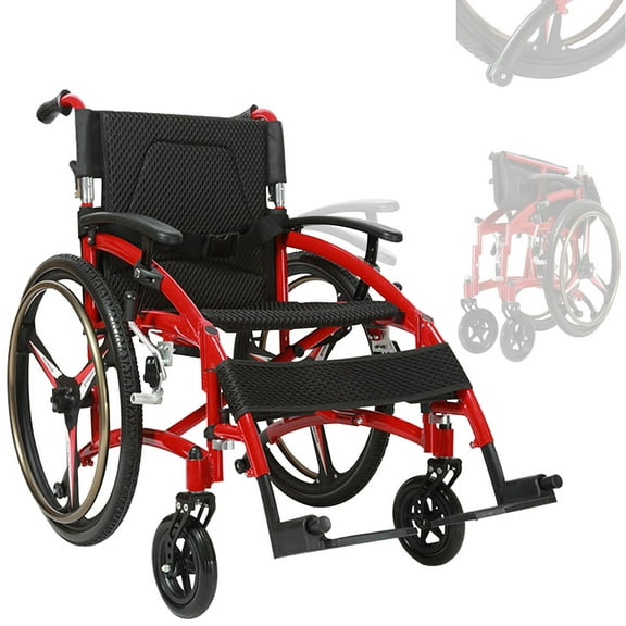 Red Sports Wheelchair for Adults - 33lb Lightweight Magnesium Aluminum, 220lb Capacity, Foldable, 24" All-Terrain Wheels