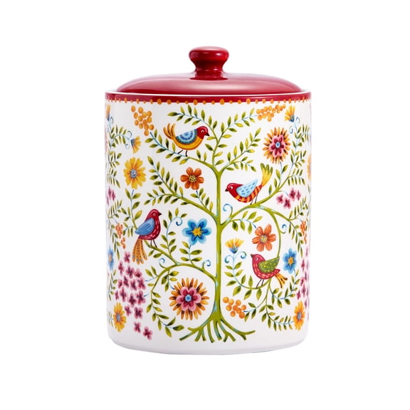 Red Spring Bird Ceramic Air Tight Cookie Jar 9 Inch