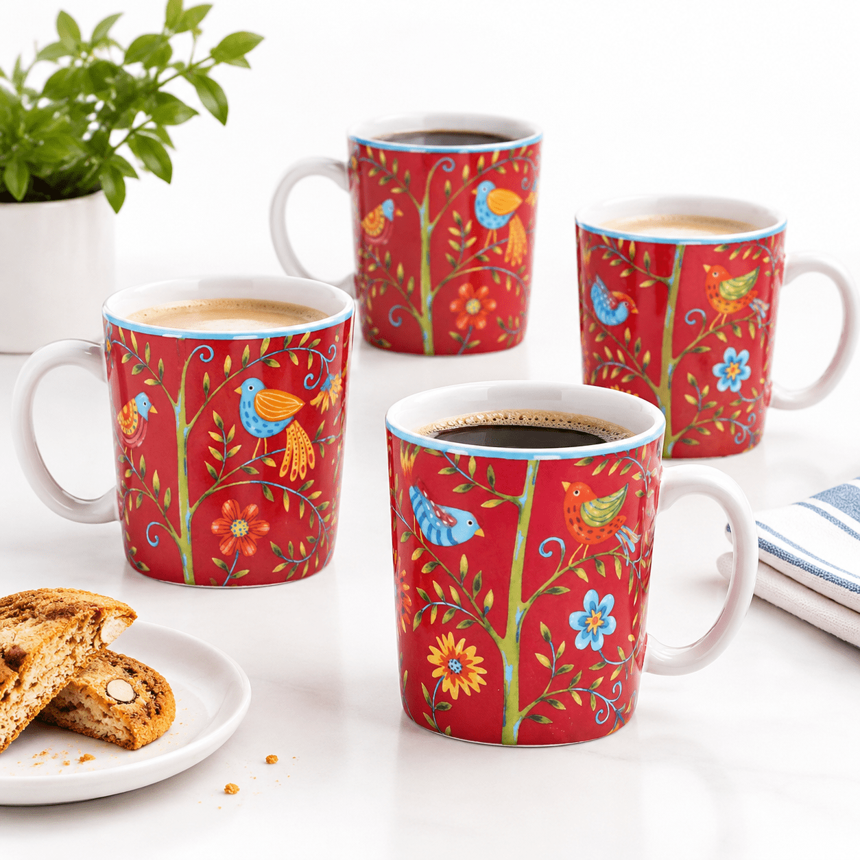 Red Spring Birds Ceramic Coffee