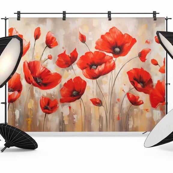 Red Spring Floral Backdrop for Photoshoot,Photography Photo Studio Background Wall Backdrop,Summer Botanical Watercolor Vintage Back Drop Banner Panel for Portraits Wedding Party Live Streaming 7x5Ft