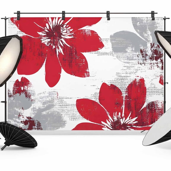 Red Spring Floral Backdrop for Photoshoot, Photography Photo Studio Background Wall Backdrop, Summer Flowers Botanical Back Drop Banner Panel for Portraits Wedding Party Live Streaming Decor 7x5Ft