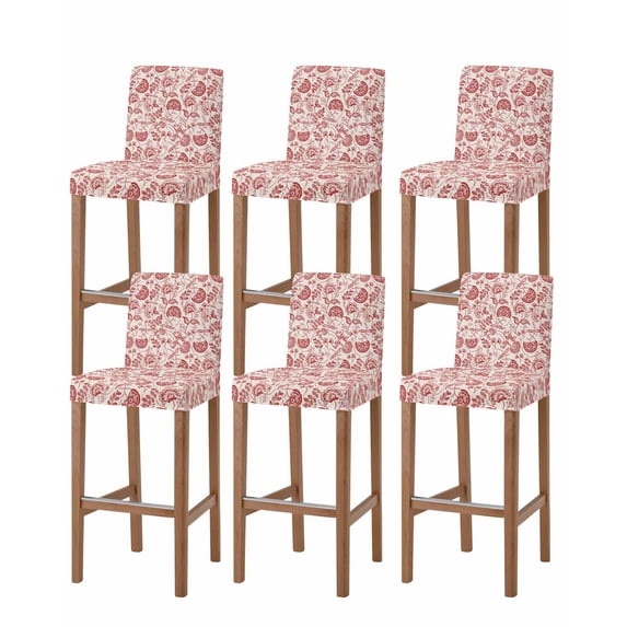 Red Spring Floral Bar Stool Covers Set of 6, Summer Botanical Farmhouse Stretch Washable Bar Chair Covers with Backs, Removable Pub Counter Height Chair Cover for Kitchen Dining Room Cafe