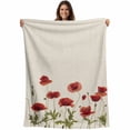 thumbnail image 1 of Red Spring Floral Blanket Soft Cozy Warm Throw Blanket for Couch, Plush Fuzzy Flannel Fleece Blankets for Sofa, Farmhouse Flowers Elegant Pastoral Rustic Bed Blankets Gifts for Men, 40"x50", 1 of 9