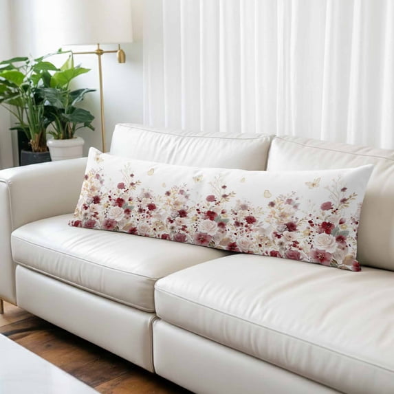Red Spring Floral Body Pillow Covers 20"x54", Elegant Pastoral Flowers Watercolor Soft Brushed Microfiber Breathable Throw Pillow Covers, Pillowcase with Zipper for Couch Sofa Bedroom Living Room