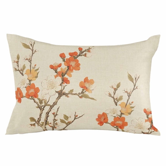 Red Spring Floral Botanical Farmhouse Throw Pillow Cover, Pillowcase Protectors with Zipper, Breathable Decorative Lumbar Pillow Case Cover, Pillow Shams for Couch Sofa 16x24Inch