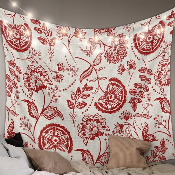 Red Spring Floral Large Tapestry for Bedroom Wall Hanging Tapestry, Summer Botanical Farmhouse Ceiling Backdrop Tapestries Poster Blanket Wall Decor for Teens Room Living Room Dorm 85" x 90"