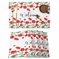 thumbnail image 1 of Red Spring Floral Placemats Set of 6 Welcome Botanical Summer Bee Place Mats Indoor Wipeable Table Mats Washable Cloth Dining Table Placemats for Kitchen Holiday Party Home Decor 13x19 Inch, 1 of 9