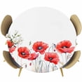 thumbnail image 1 of Red Spring Floral Table Cloth, Round Fitted Tablecloths with Elastic Edge, Pastoral Botanical Summer Elegant Wipeable Waterproof Table Cover for Kitchen Wedding 45-54 Inches, 1 of 4