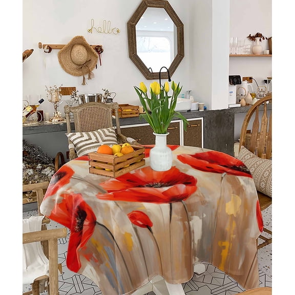 Red Spring Floral Tablecloth Square Table Cloth 54x54, Waterproof Tablecloth Outdoor Table Cloth, Summer Botanical Watercolor Vintage Washable Table Cover for Kitchen Dining Party