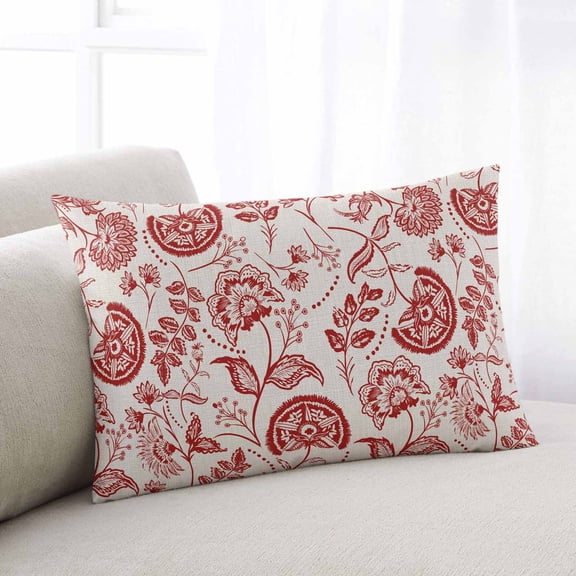 Red Spring Floral Throw Pillow Covers, Summer Botanical Farmhouse Soft Breathable Pillow Cases with Invisible Zipper for Sleeping, Standard Pillowcases for Couch Bed Sofa Chair 20x26 Inches